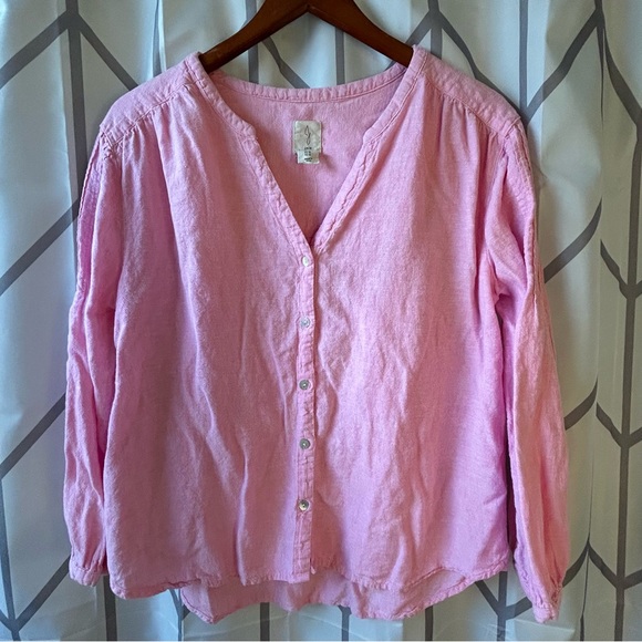 Joie Tops - Joie Pink Button-Up linen Blend Blouse
